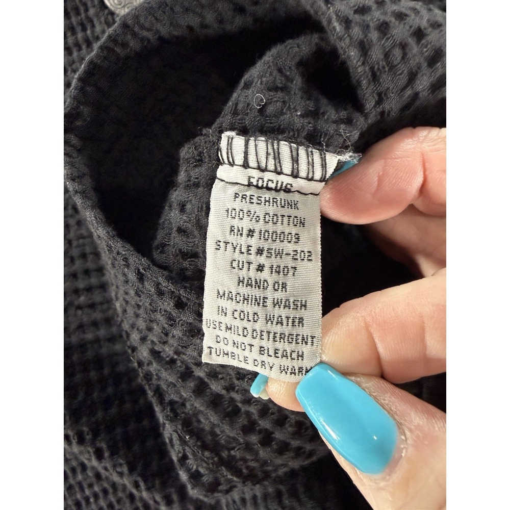 Focus Black Waffle Knit Cotton Button Front Lagenlook Vest Women's XL Casual - Picture 4 of 8